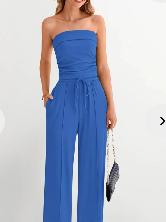 PrettyGarden Pants - PrettyGardenStrapless Wide-Leg Two piece Set With Pockets in Royal Blue